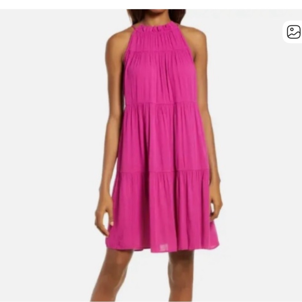 &merci sz Medium pink Sleeveless Tiered sundress babydoll halter flowy mini
